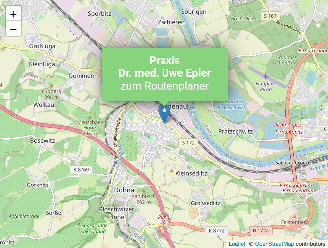 Straßenkarte Heidenau mit Markierung der Frauenklinik